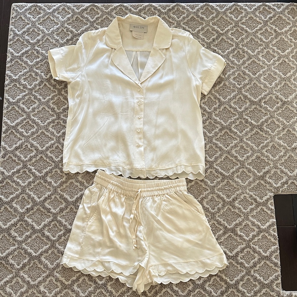 BHLDN Cream Satin Pajama Set